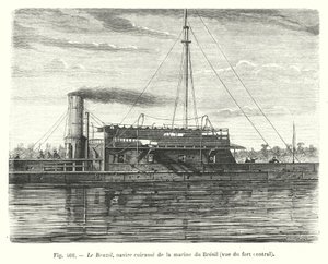 Het Brazil, gepantserd schip van de Braziliaanse marine, gezien vanaf het centrale fort (gravure) door European School