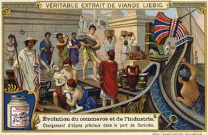 Laden van kostbare voorwerpen op een schip in de haven van Korinthe, Oud-Griekenland door European School