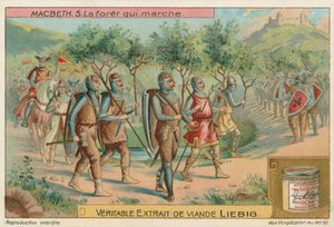 Macbeth. Het bos dat marcheerde, Liebig-kaart, begin 20e eeuw (chromo) door European School