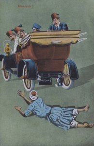 Man overreden door auto met chauffeur (kleur litho) door European School