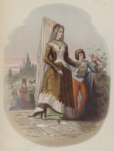 Maria van Bourgondië, eerste vrouw van de toekomstige Heilige Roomse Keizer Maximiliaan I (gekleurde gravure) door European School
