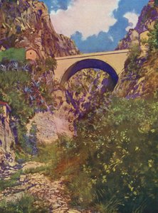 Menton, Pont St-Louis (kleurenlitho) door European School
