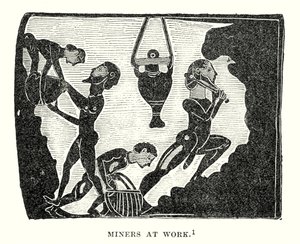 Mijnwerkers aan het werk (gravure) door European School