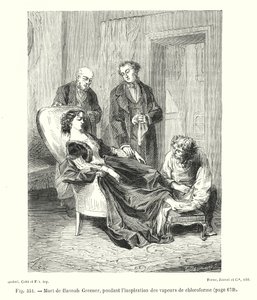 Dood van Hannah Greener, tijdens het inademen van chloroformdampen (gravure) door European School