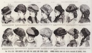 Nieuwe hoeden en petten voor dames en jonge dames; Zomermodellen van Les Grands Magasins Du Louvre, Parijs