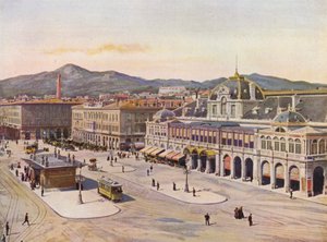 Nice, Place Massena (kleurenlitho) door European School