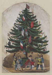 Mensen onder een kerstboom, wenskaart door European School