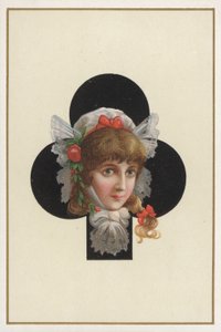 Portret van een meisje op een speelkaart (kleurenlitho) door European School
