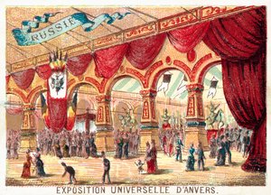 Russische stand op Universele Expositie van Antwerpen (kleurenlitho) door European School