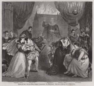 Scène uit Act III van de Duitse toneelschrijver Albert Lindner