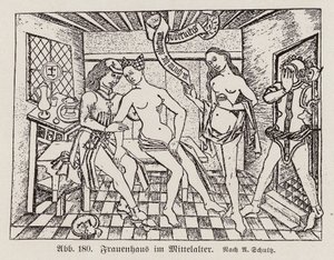 Scène in een Frauenhaus, een laatmiddeleeuws Duits bordeel door European School