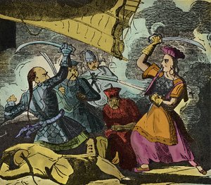 Shing Shi of Ching Shih (overleden 1844). Chinese piratenvrouw van de 19e eeuw. Ze commandeerde een echte vloot waarmee ze admiraal Kwo Lang versloeg. door European School