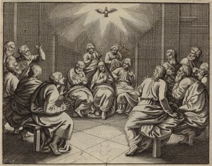 De Heilige Geest komt naar de Twaalf Apostelen op de dag van Pinksteren door European School