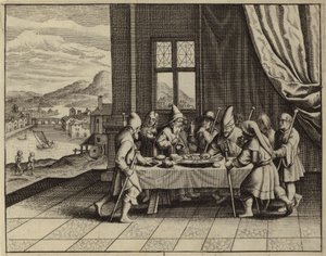 De Israëlieten door God bevolen om het Pascha-lam te eten (gravure) door European School