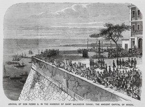 Bezoek van keizer Pedro II van Brazilië aan Salvador, Bahia (gravure) door European School