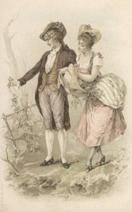 Wandelend paar (kleurenlitho) door European School