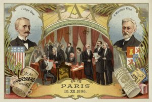 William R Day en Eugenio Montero Rios, en het Verdrag van Parijs dat een einde maakte aan de Spaans-Amerikaanse Oorlog, 10 december 1898 door European School