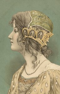 Vrouw met muts (kleurenlitho) door European School