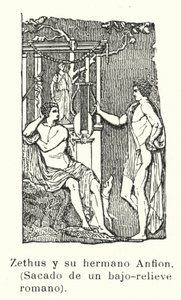 Zethus en Amphion, tweelingzonen van Zeus, Romeins bas-reliëf door European School
