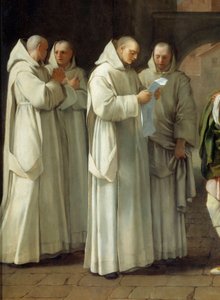 Sint Bruno (1030-1101), stichter van de Kartuizerorde ontvangt een boodschap van paus Urbanus II (detail) door Eustache Le Sueur