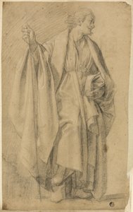 Staande Geklede Mannelijke Figuur, Houdend Staf door Eustache Le Sueur