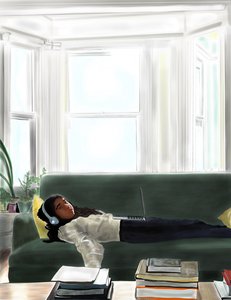 Ava op de bank, Brooklyn (digitale kunst)