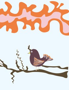 Vogel op tak, 2015 (met de hand getekend op een iPad met een Apple potlood)
