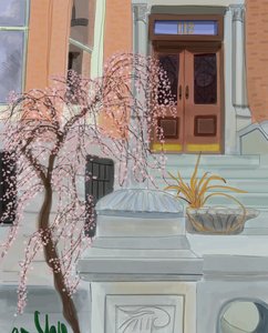 Bloeiende kersenboom, Brooklyn, 2017 (met de hand getekend op een iPad met een Apple-potlood)