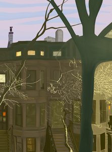 Brownstone bij nacht (digitale kunst) door Evan Sklar