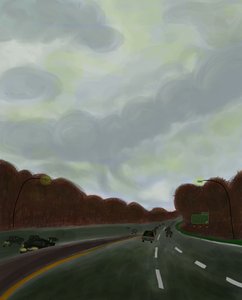Rijden op de Long Island Expressway, 2017 (met de hand getekend op een iPad met een Apple-potlood)