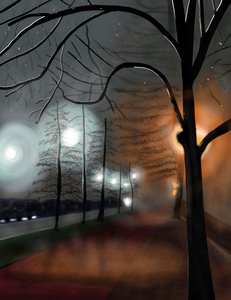 Mist bij nacht, Prospect Park, Brooklyn (digitale kunst)