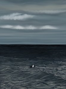 Drijvende meeuw op water en stormachtige lucht (digitale kunst) door Evan Sklar