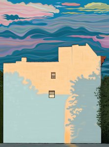 Huis en schaduwen van bomen (digitale kunst)