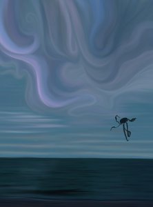 Oceaan en wolk met octopusvlieger (digitale kunst)