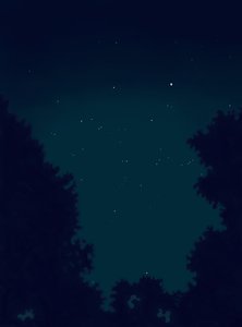 Sterren in de lucht bij nacht en contouren van bomen (digitale kunst)