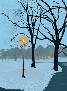 Boom weerspiegeld in een plas smeltende sneeuw, Brooklyn (digitale kunst)