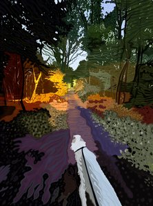Witte hond loopt in bos (digitale kunst)
