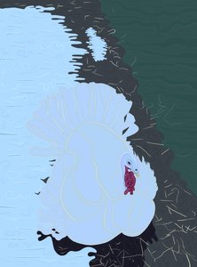Wit kalkoen in sneeuw op boerderij. (digitale kunst)