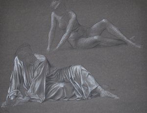 Dubbele studie voor Earthbound - liggende vrouwelijke figuur, 1897 door Evelyn De Morgan