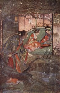 Kato Sayemon in het paleis van de Shogun Ashikaga, illustratie uit 
