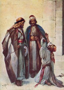 Petrus en Johannes en de lamme man (kleur litho) door Evelyn Stuart Hardy