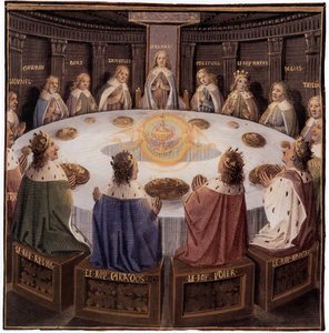Arthurlegende: de ridders van de ronde tafel: Galaad op de Gevaarlijke Zetel, de Heilige Graal verschijnt