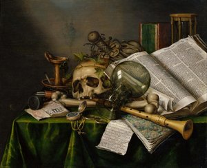 Vanitas - stilleven met boeken en schedels
