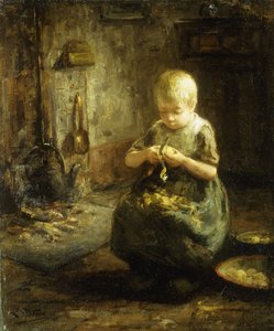 Een Kind dat Aardappelen Schilt door Evert Pieters