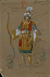 Kostuumontwerp voor de opera Ruslan en Lyudmila door M. Glinka, 1885 door Evgeni Petrovich Ponomarev
