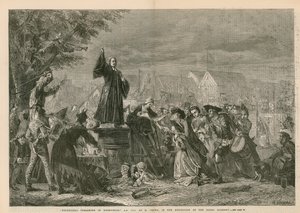 George Whitefield predikend in Moorfields, AD 1742 - in de tentoonstelling van de Royal Academy (gravure) door Eyre Crowe