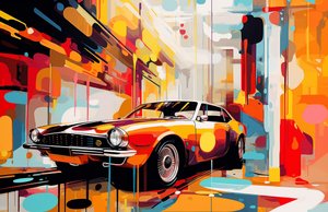 Abstracte oude Amerikaanse auto schilderij, jongvolwassen kamer decor, muurkunst prints