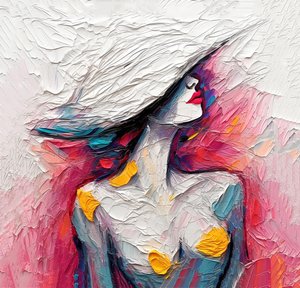 Abstract olieverfschilderij modeportret dame, muurkunstafdrukken te koop