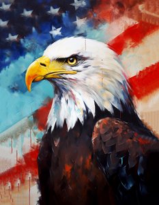 Amerikaanse adelaar, Amerikaanse vlag op de achtergrond