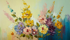 Antieke bloemen in vaas, abstracte bloemen op canvas door F. Abderrahim